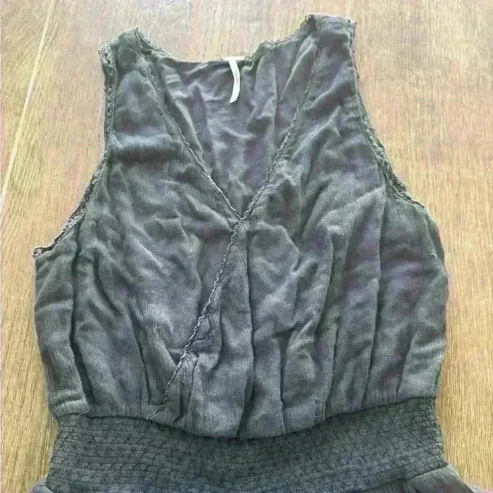 Free People Soft Surplice Romper XS Dark Gray Elastic Waist Raw Edge Distressed